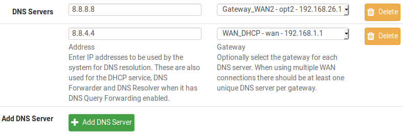 Configuration des serveurs DNS pfSense