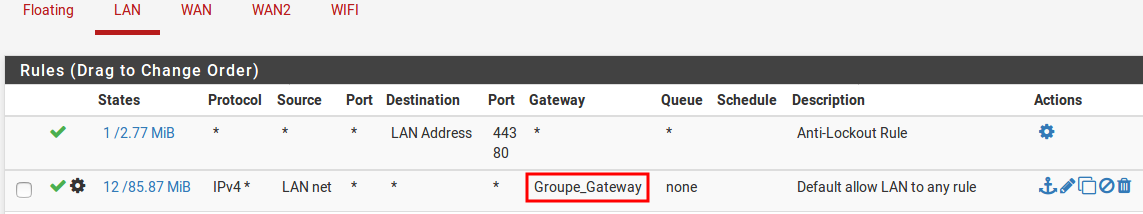 Configuration gateway firewall pfSense