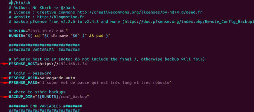 Configuration du script pfMotion-backup - pfSense - Provya