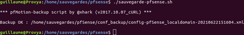 Lancement du script pfMotion-backup - pfSense - Provya