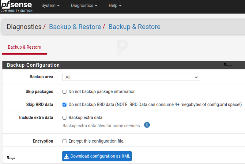 Menu limité à la sauvegarde - pfSense - Provya