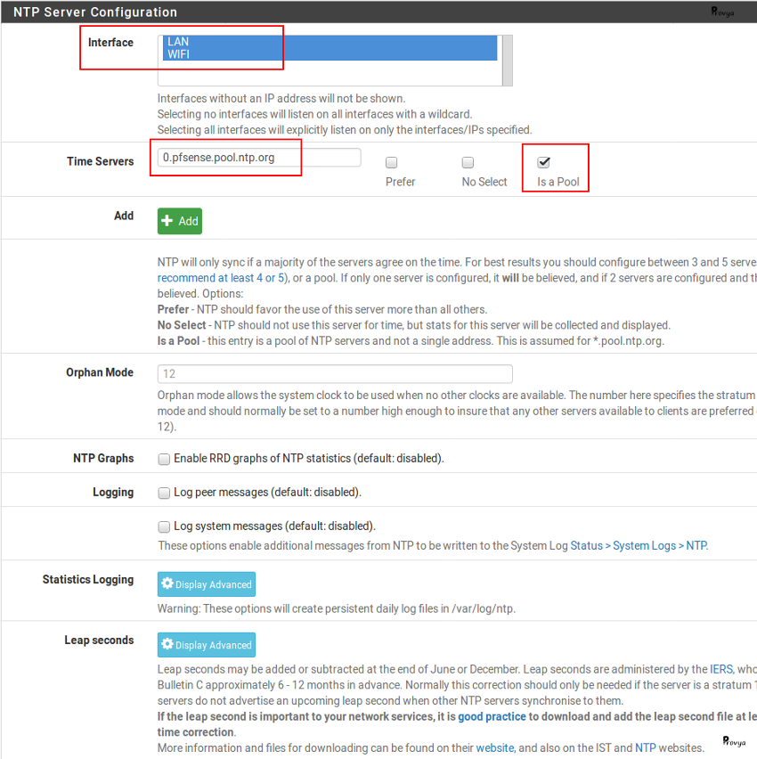 Configuration service NTP pfSense - Provya