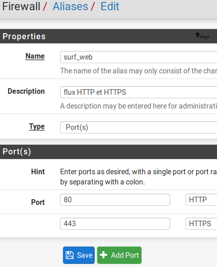 Création d'un alias sous pfSense