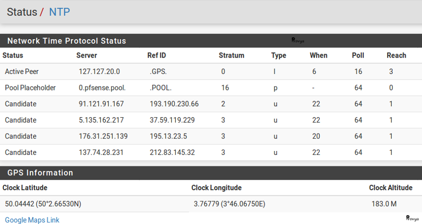 Status GPS service NTP pfSense - Provya