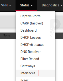 Menu Status > Interfaces - pfSense - Provya