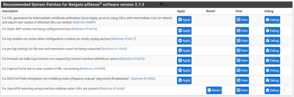 Installer un correctif - pfSense
