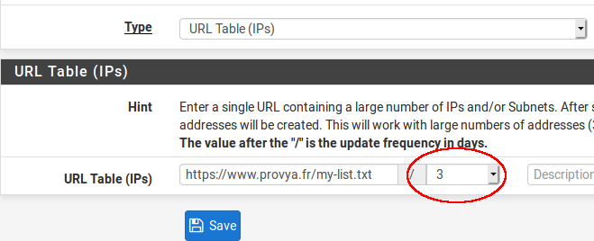 Exemple alias d'URL d'adresses IP table - pfSense - Provya