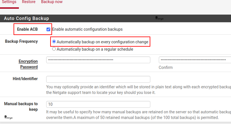 Exemple configuration AutoConfigBackup à chaque changement - pfSense - Provya