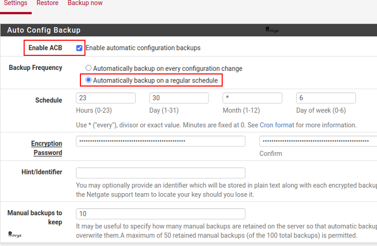 Exemple configuration AutoConfigBackup à intervalle régulier - pfSense - Provya