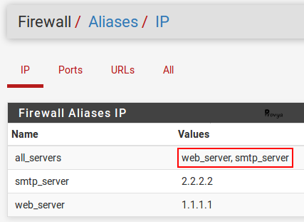 Imbrication d'alias sous pfSense - Provya