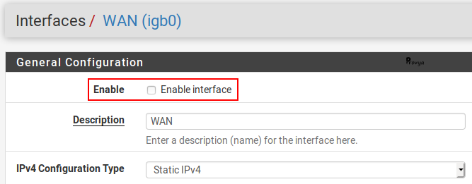 Désactiver l'interface WAN sous pfSense - Provya