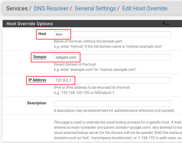 Exemple de l'ajout d'une entrée DNS (host overrides) sous pfSense - Provya