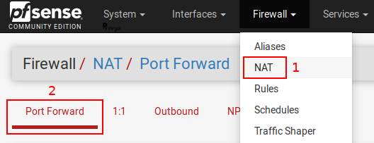 Menu Firewall > NAT - Port Forward - pfSense - Provya