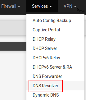 Menu Services > DNS Resolver sous pfSense - Provya