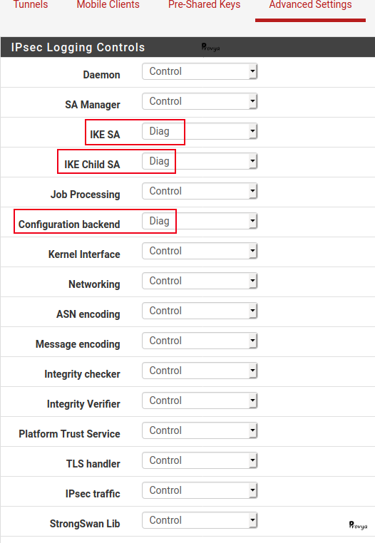 Configuration des logs pour debug VPN IPsec sous pfSense - Provya