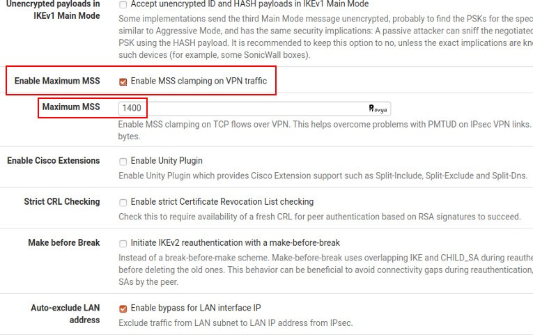 Configurer le paramètre MSS clamping sous pfSense - Provya