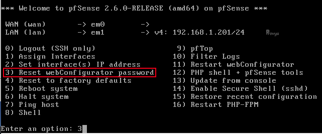 Console de pfSense