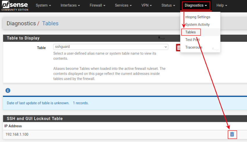 Débloquer son adresse IP sur pfSense
