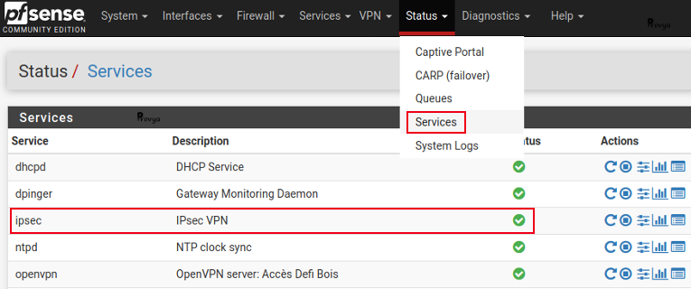 Vérifier statut service VPN IPsec sous pfSense - Provya