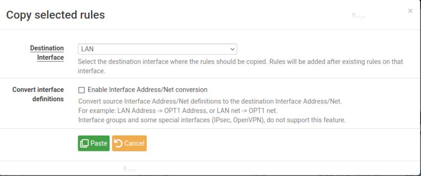Copier règle de filtrage pfSense - Provya