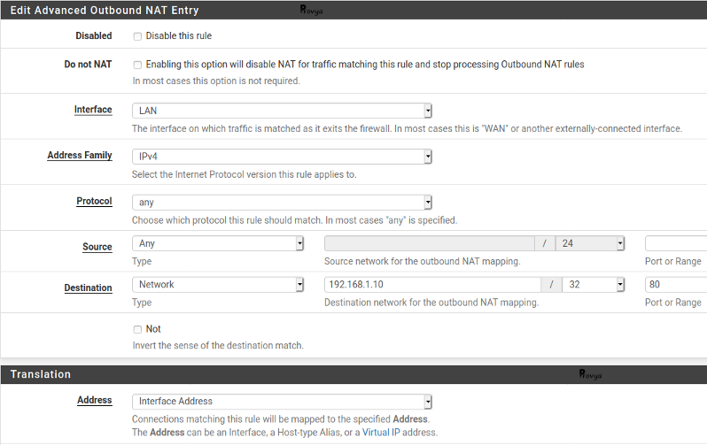 Exemple configuration Outbound NAT pfSense - Provya
