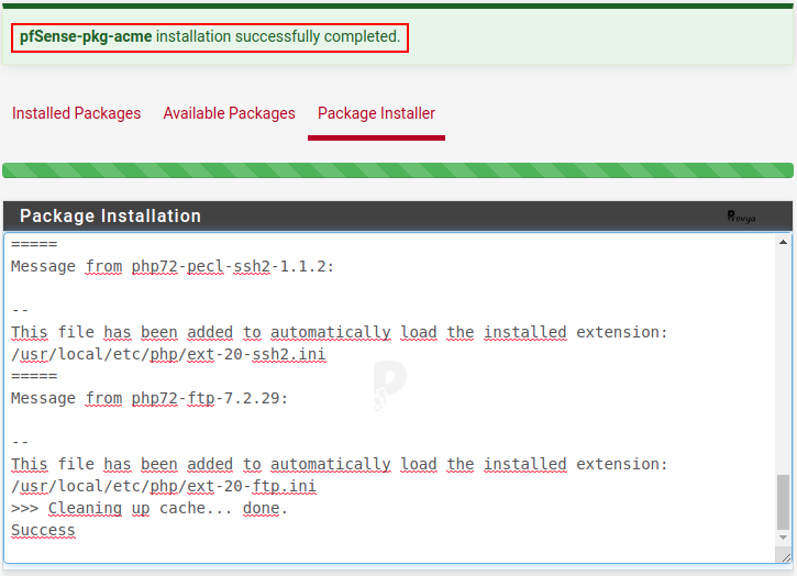 Installation réussie d'un paquet - pfSense - Provya