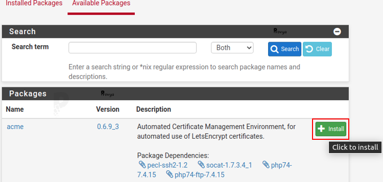 Installer un paquet - pfSense - Provya
