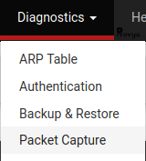 Menu Diagnostics > Packet Capture pfSense - Provya
