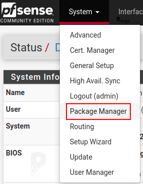 Menu System > Package Manager - pfSense - Provya