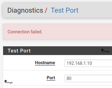 Test connexion TCP en échec - pfSense - Provya