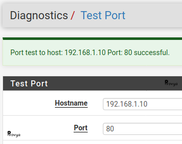 Test connexion TCP avec succès - pfSense - Provya