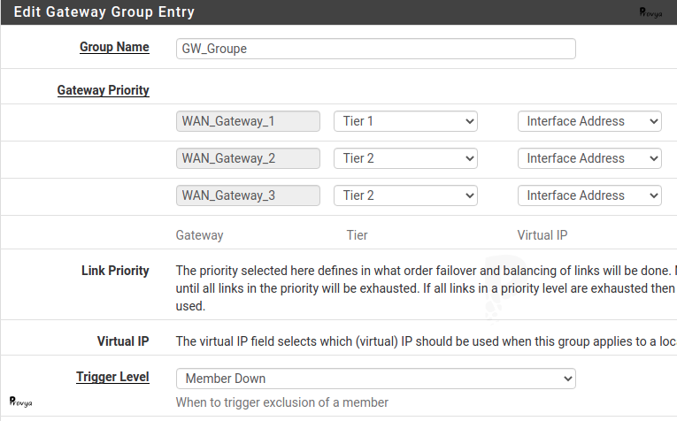 Configuration d'un groupe de passerelles sous pfSense - Provya