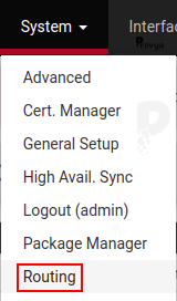 menu System > Routing - pfSense - Provya