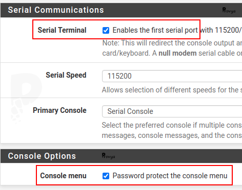 Activer port console - pfSense - Provya
