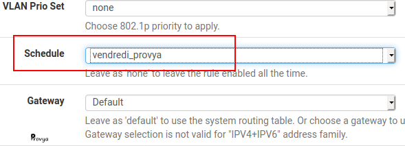 Affectation d'un calendrier au filtrage - pfSense - Provya
