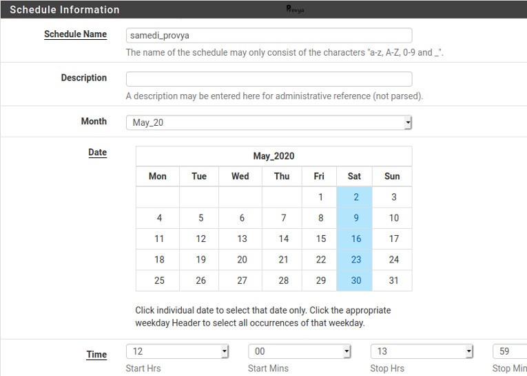 Exemple de condition horaire sous pfSense - Provya