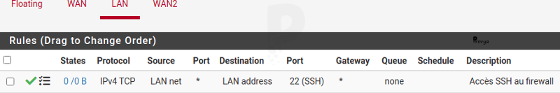 Règle de firewall pour l'accès SSH - pfSense - Provya