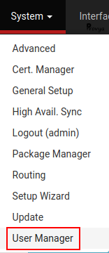 menu System > User Manager sous pfSense - Provya