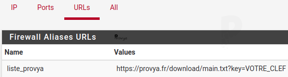Alias de la liste Provya - pfSense