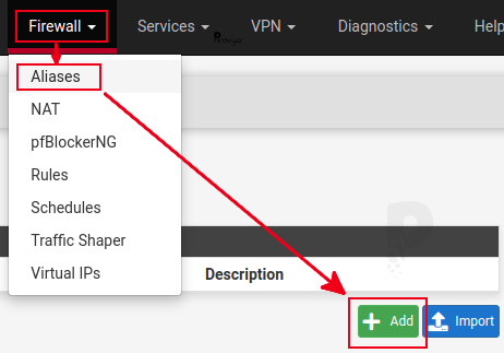 Menu Firewall > Alias - pfSense - Provya