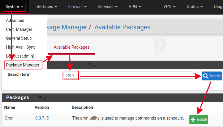 Installer le package cron sous pfSense - Provya