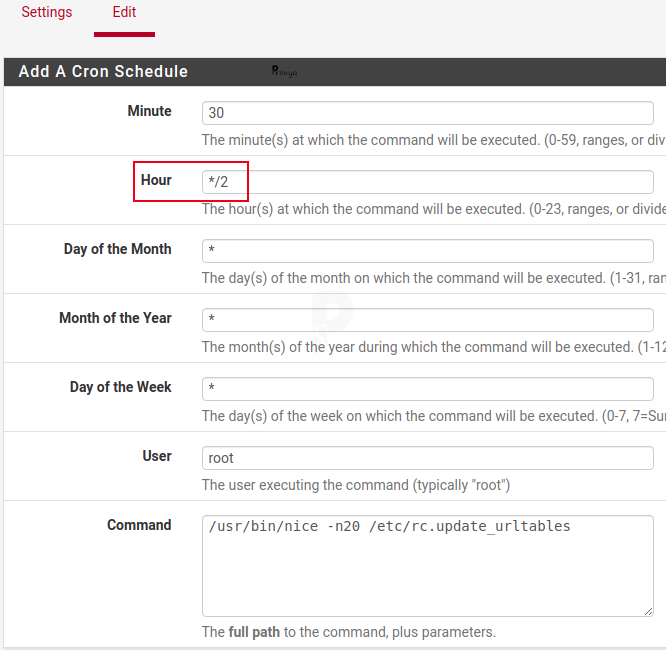 Modifier le cron pour l'URL Table - pfSense - Provya