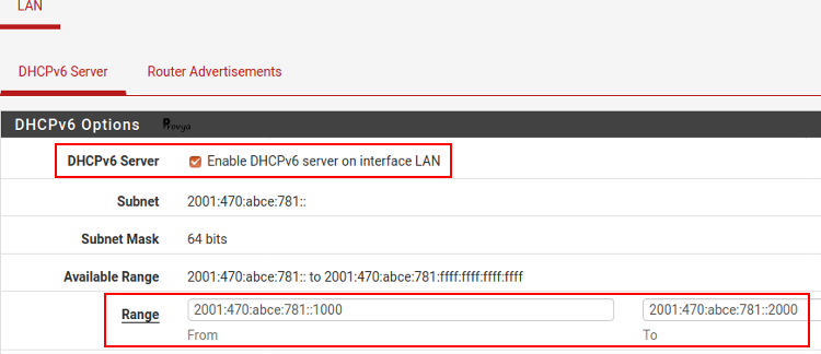 Configurer DHCPv6 pour l'interface LAN - pfSense - Provya