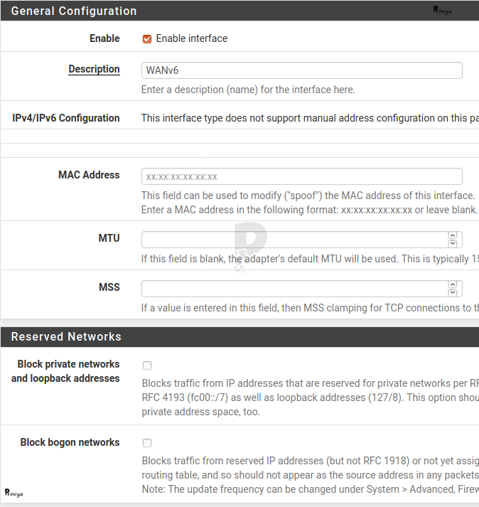 Configuration d'une interface IPv6 sur pfSense - Provya