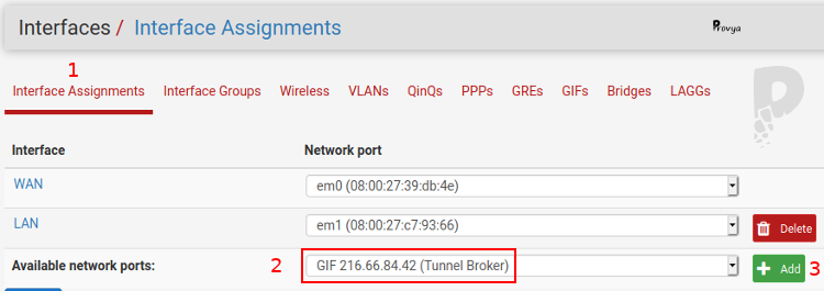 Création d'une interface logique GIF sur pfSense - Provya