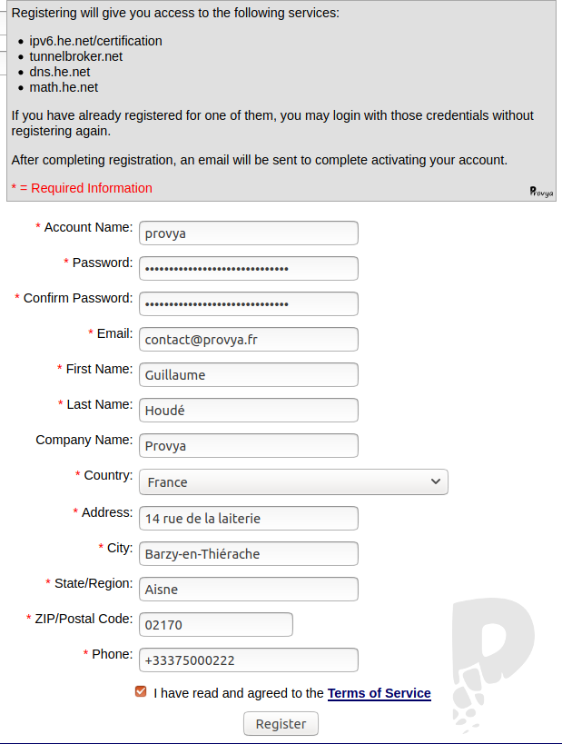 Inscription TunnelBroker IPv6 pour pfSense - Provya