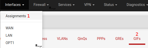 Menu Interfaces > Assignments > GIFs - pfSense - Provya