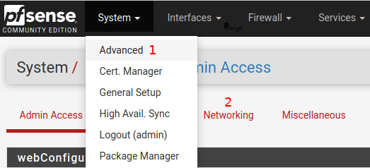 Menu System > Advanced > Networking - pfSense - Provya