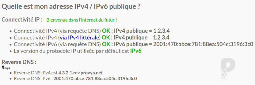 Tester sa connexion IPv6 sur lafibre.info - Provya
